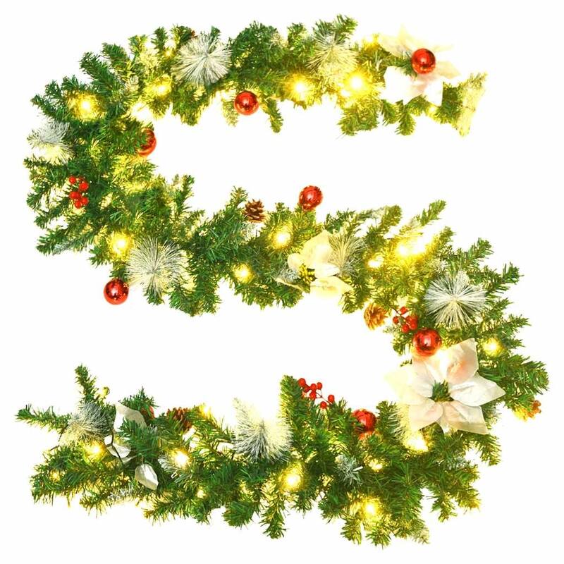 vidaXL Christmas Garland Holiday Artificial Xmas Garland with LED Lights PVC - 8.9'
