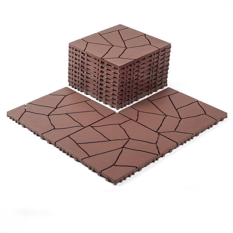 44-Pack 12"x12" Waterproof Tile Flooring - Ideal for Indoor and Outdoor Patios, Poolsides, Balconies and Backyards - Brown（Stone Style)