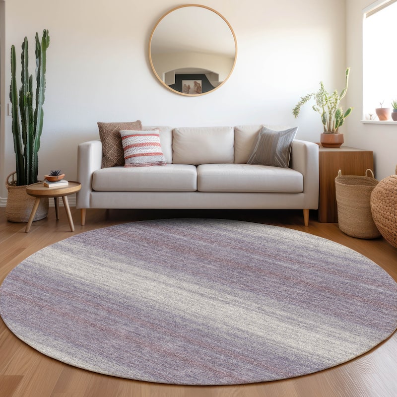 Machine Washable Indoor/ Outdoor Ombre Stripe Chantille Rug - Lavender - 8' x 8'