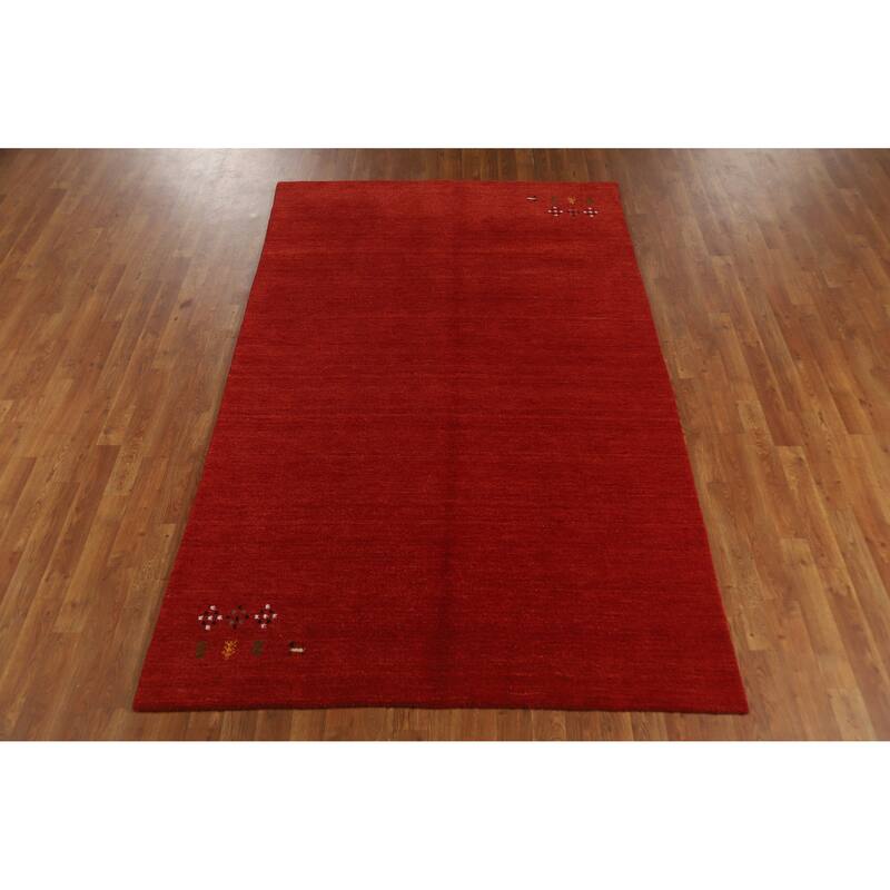 Orange Gabbeh Indian Area Rug Hand-Knotted Oriental Tribal Wool Carpet - 4'11" x 7'10"