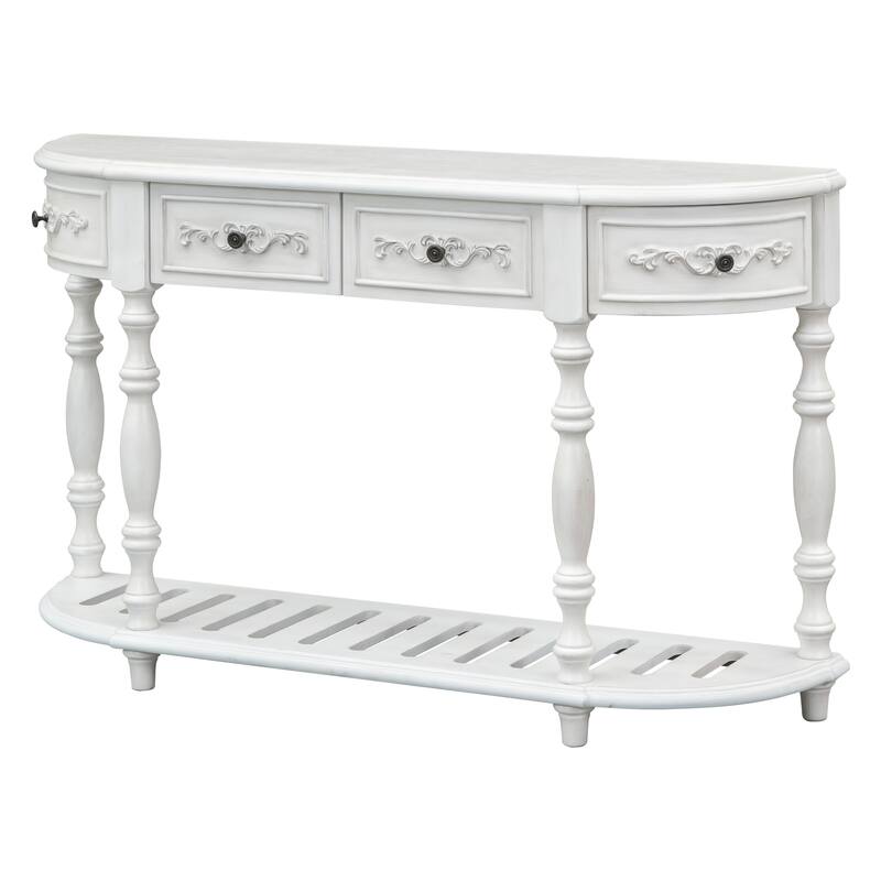 52'' Curved Console Table Sofa Table Entryway Table with 4 Drawers and 1 Shelf