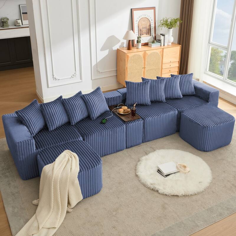 137.5" U-Shaped Sectional Sofa with Coffee Table Board and Ottoman