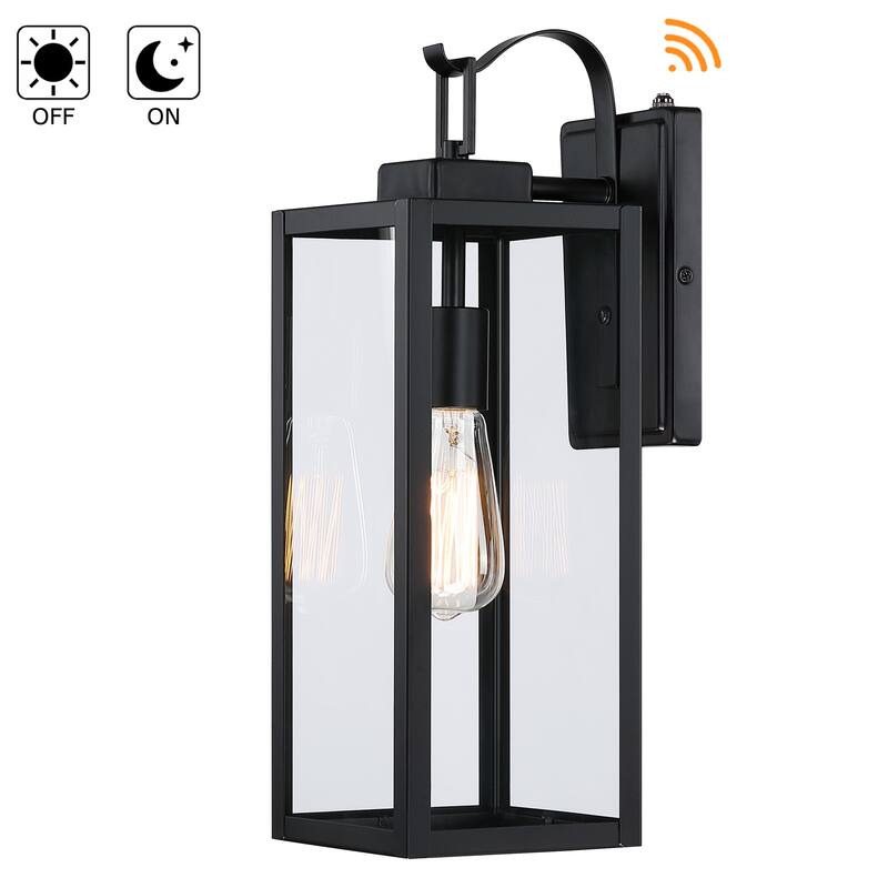 1-Light Matte Black Outdoor Wall Lantern Sconce with Dusk to Dawn