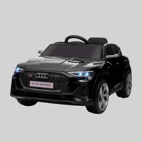 slide 1 of 1, 12V Audi E-tron Kids Ride On Car with Remote, Suspension, LED Lights, Music, MP3, and Auxiliary Wheels Black