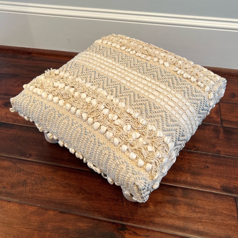 HERAT ORIENTAL Handmade Cotton Dhurrie Upholstered Stool - Ivory/Beige