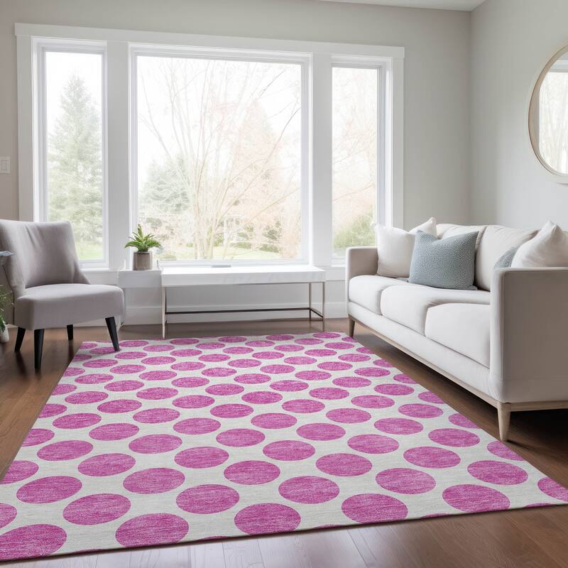 Machine Washable Indoor/ Outdoor Polka Dots Chantille Rug