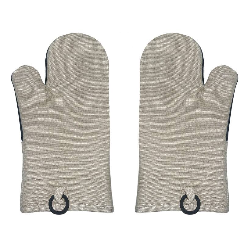 Beige Heat Resistant Thick Soft Quilted Lining Kitchen Oven Glove Mitts With Neoprene - 1 Pair