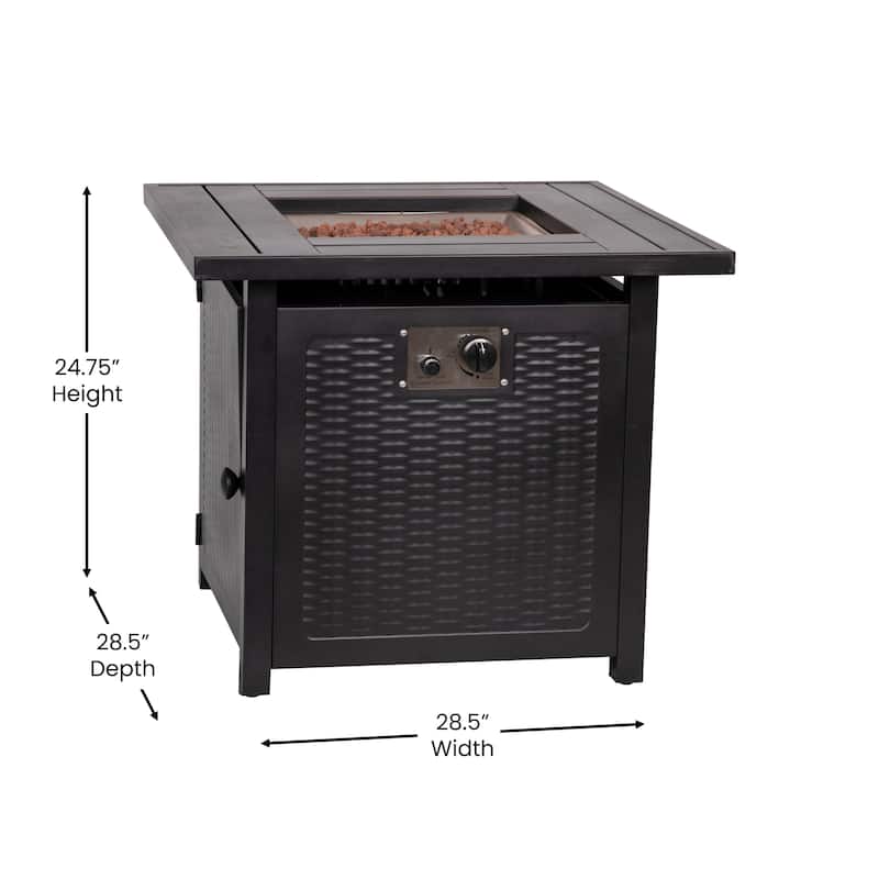 Outdoor 50,000 BTU Metal Fire Pit Table with Lid and Lava Rock