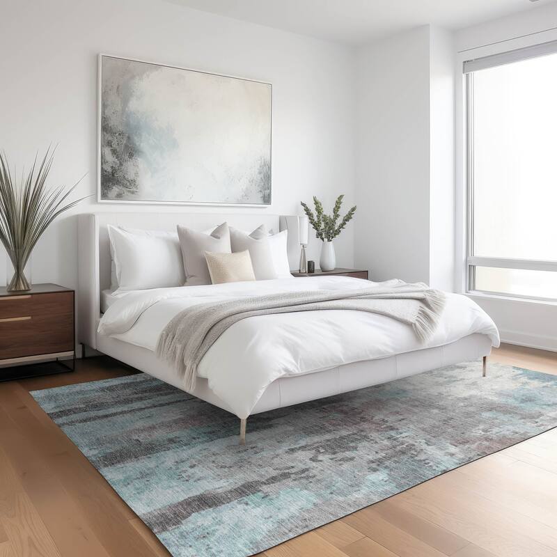 Machine Washable Indoor/ Outdoor Abstract Modern Chantille Rug