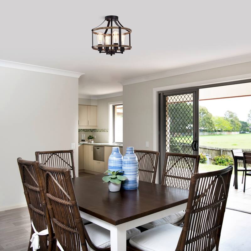 Teeger Matte Black 4-Light Open Metal Cage Semi-Flush Mount