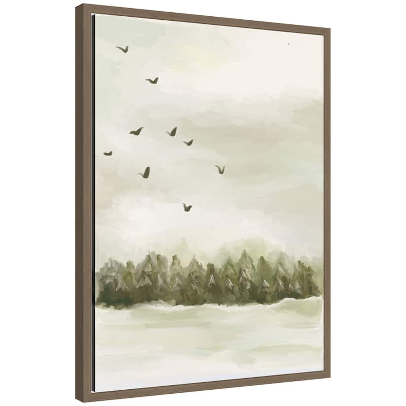 Kate and Laurel Sylvie Framed Canvas Winter Landscape 1 Vertical by Annie Quigley - Gold