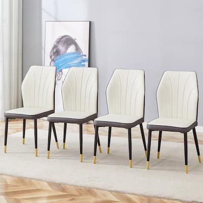 4 modern dining chairs with stylish PU patterned backrest and black metal legs