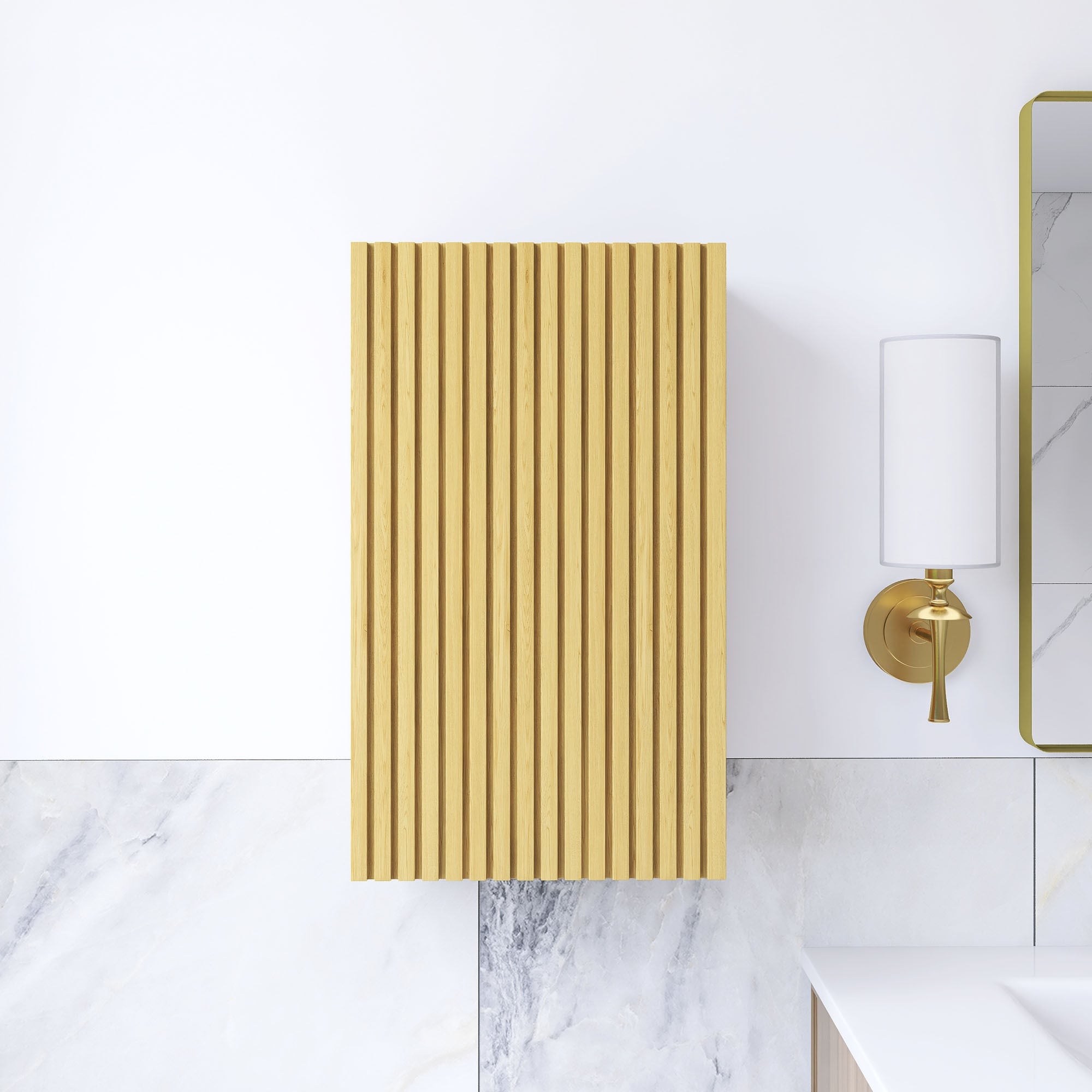 Wall-Mounted Bathroom Cabinet in Oak with Door and Shelves