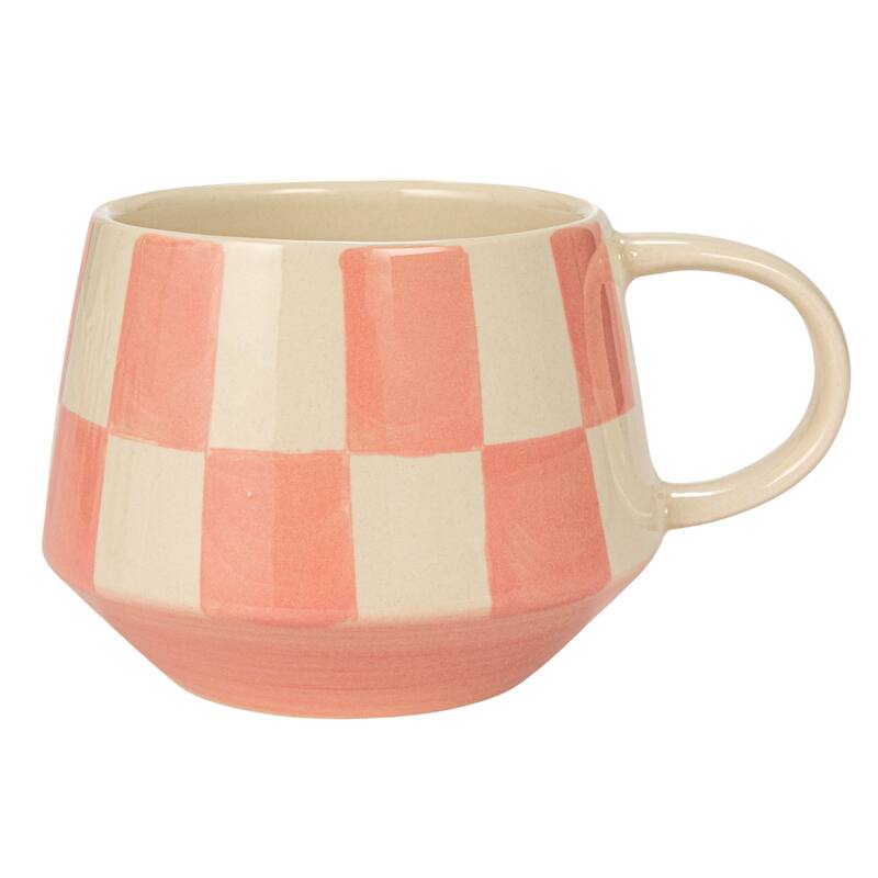Stoneware Mug Set with Checkered Patterns - 4.8"L x 3.4"W x 3.3"H