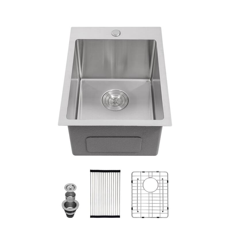 15/25 inch Topmount Drop-in Stainless Steel Single Bowl Kitchen Sink - 15" x 20" x 10"