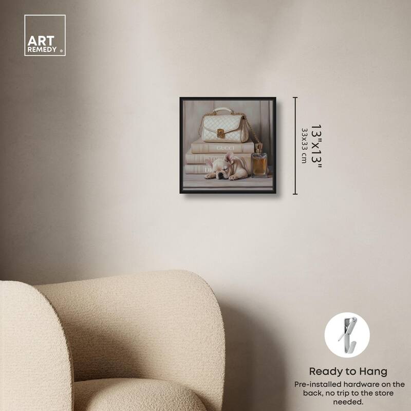 Ivory Books and Frenchie Canvas by Art Remedy