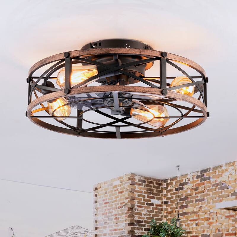 20Inch Farmhouse Ceiling Fans with Remote Control,6 Speed Reversible Flush Mount Low Profile Rustic Ceiling Fan - N/A - Gold-Plated(Bulbs not Included)