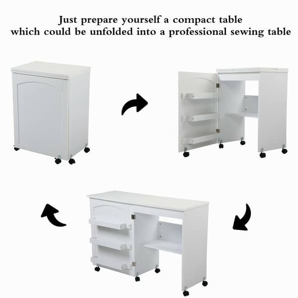 Folding Sewing Table Shelves Storage Cabinet Craft Cart W/wheels