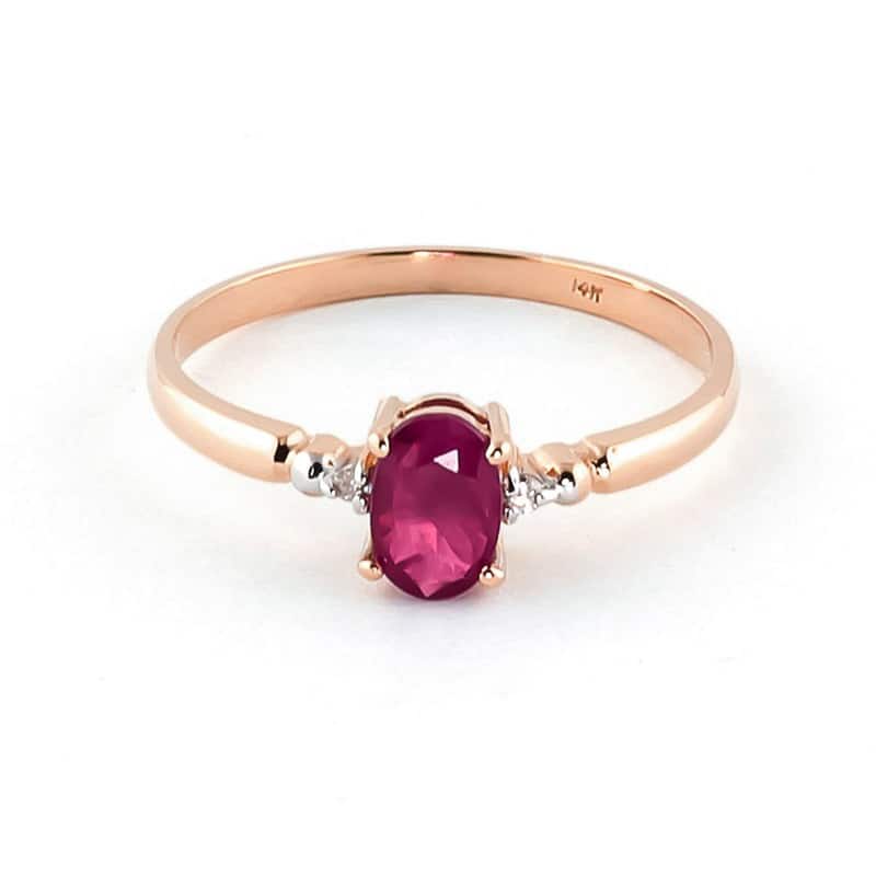 14k Solid Gold Natural Oval Shape Ruby Gemstone Diamond Ring 0.51 tcw - 7 - Rose