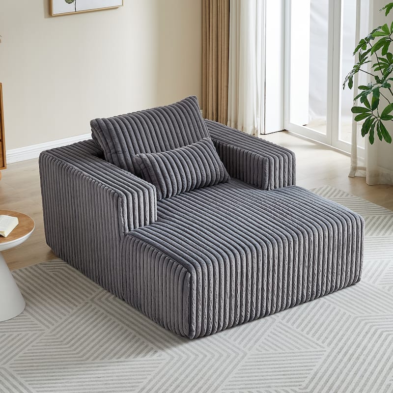 62.5" Corduroy Sponge Sofa Lounge Chair,No Assembly Required,Fluffy Modern Sleeper Chair for Indoor Living Room Bedroom - Grey