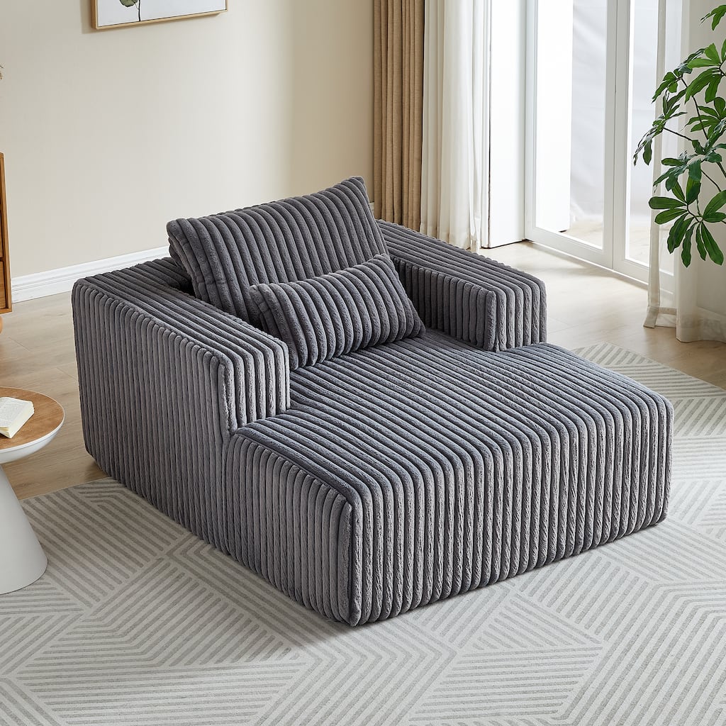 62.5" Corduroy Sponge Sofa Lounge Chair,No Assembly Required,Fluffy Modern Sleeper Chair for Indoor Living Room Bedroom