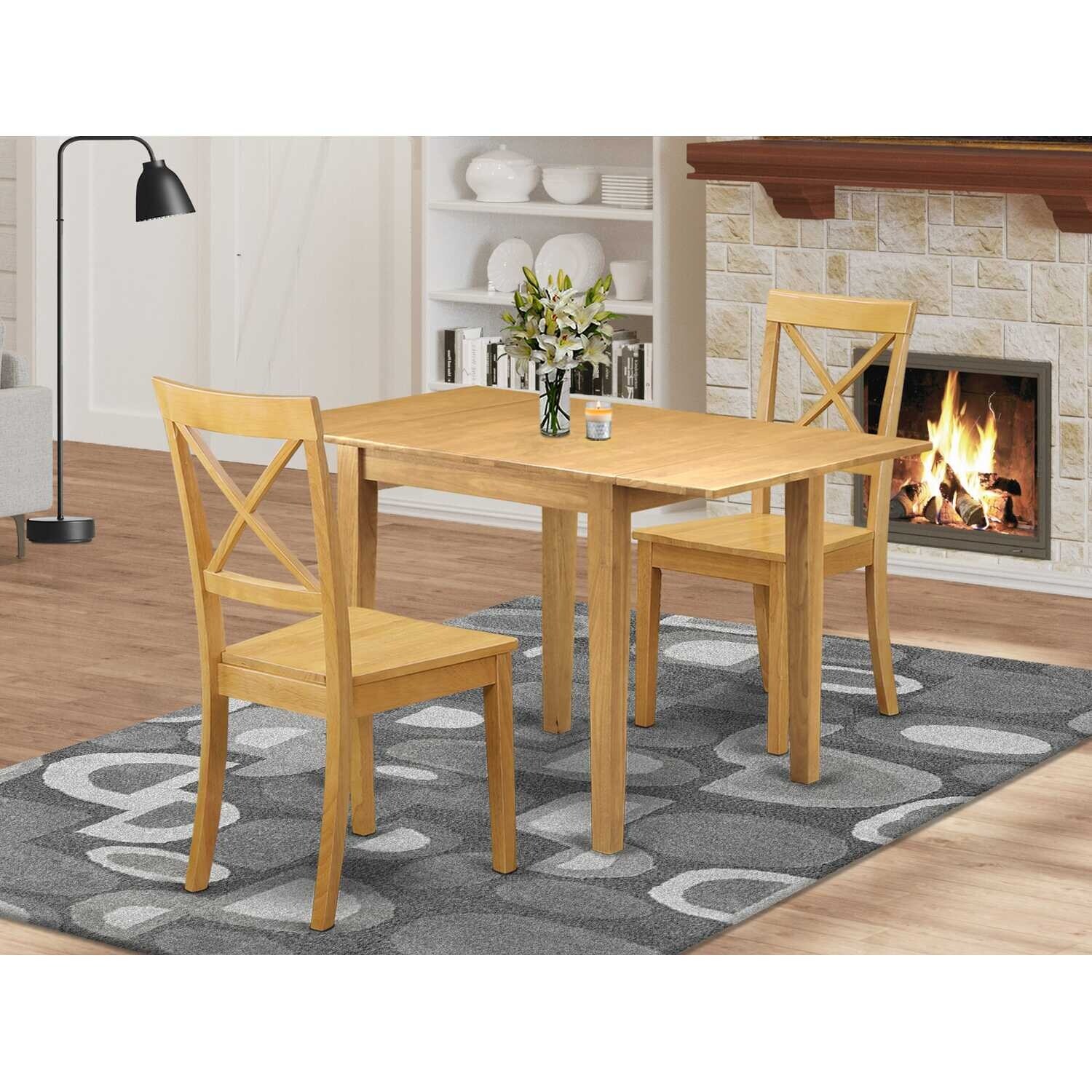 HomeStock 3-Piece Natural Brown Oak Finish Solid Wood Top Dining Table Set