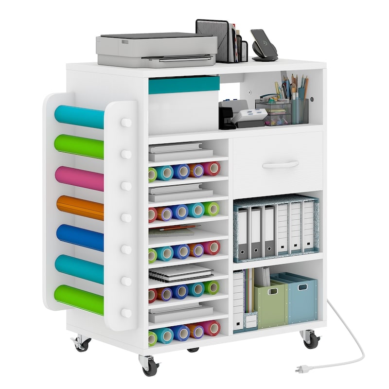 Moasis Craft Organizer Storage Cart with Power Outlet And Adjustable Shelves