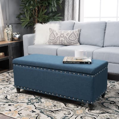 Navy Blue Polyester Storage Ottoman