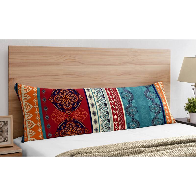 Sweet Jojo Designs Boho Chic Mandala Body Pillow Case Pillow Not Included Red Blue Bohemian Colorful Vintage Retro Tribal Luxury