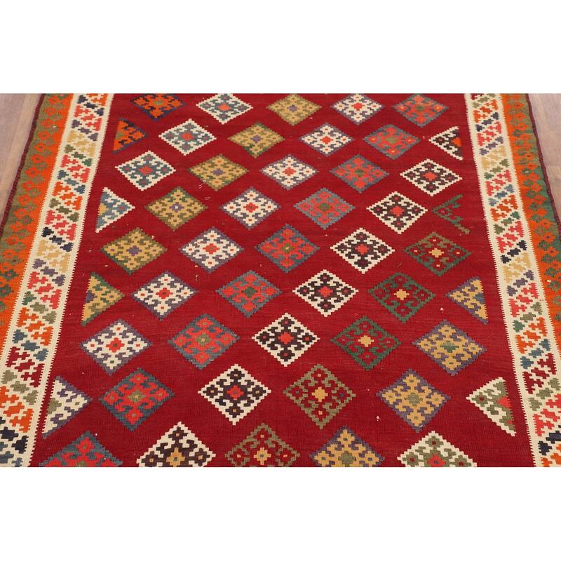 Kilim Qashqai Persian Vintage Rug Flatweave Geometric Wool Carpet - 4'11"x 7'11"