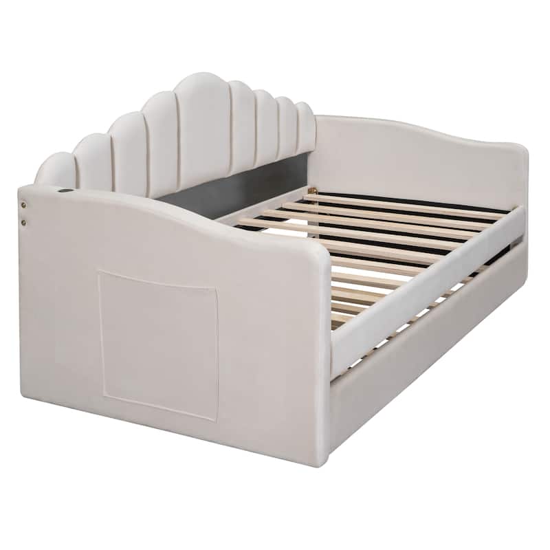 Twin Velvet Daybed with Trundle & USB Ports