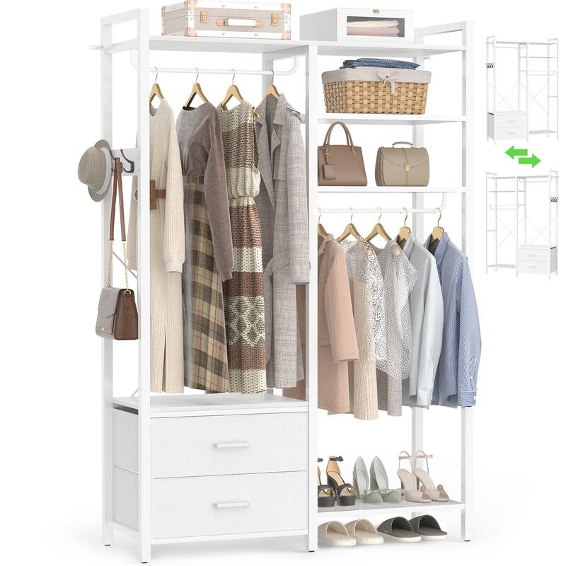 Garment Rack Heavy Duty Clothes Rack Free Standing Closet Organizer with Shelves and 2 hanging Rods