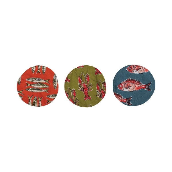 slide 2 of 2, Cotton Bowl Covers with Lining and Sea Life Designs - 8.0"L x 8.0"W x 0.3"H Multi - 8.0"L x 8.0"W x 0.3"H