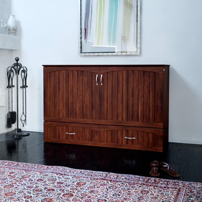 Southampton Queen Murphy Bed Chest with 6" Mattress, Storage Drawer & Built-In Charger in Walnut