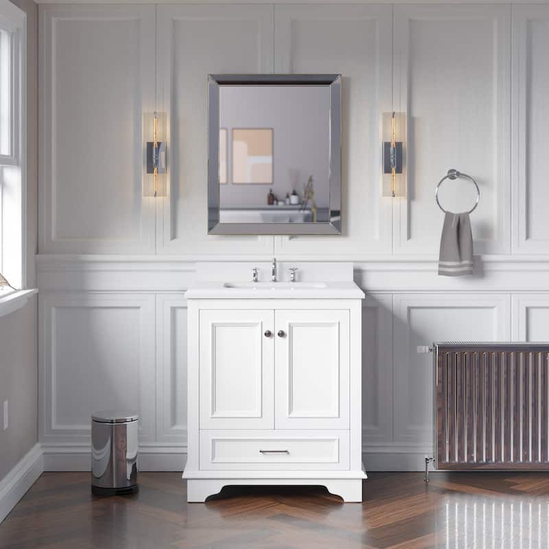 KitchenBathCollection Nantucket 30" Bathroom Vanity with Quartz Top