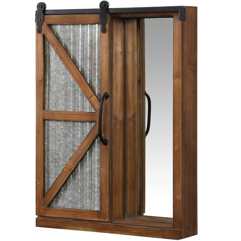 FirsTime & Co. Winona Farmhouse Barn Door Cabinet Mirror, Mirror, 21 x 5.5 x 28 in, American Designed