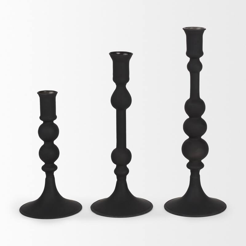 Haute Large Matte Black Blown Glass Candlestick