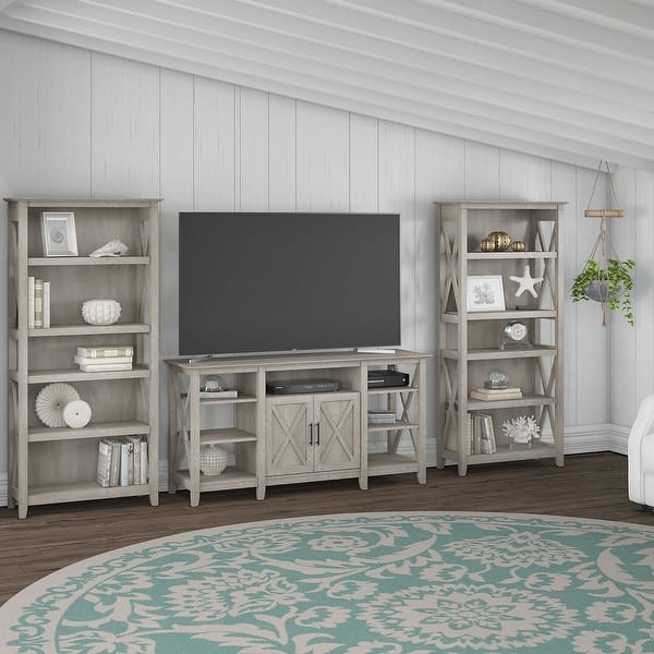 slide 1 of 71, Tall Farmhouse TV Stand with 2 Bookcases