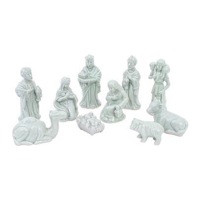 Novica Handmade Holy Night In Green Celadon Ceramic Nativity Scene (10 Pieces)