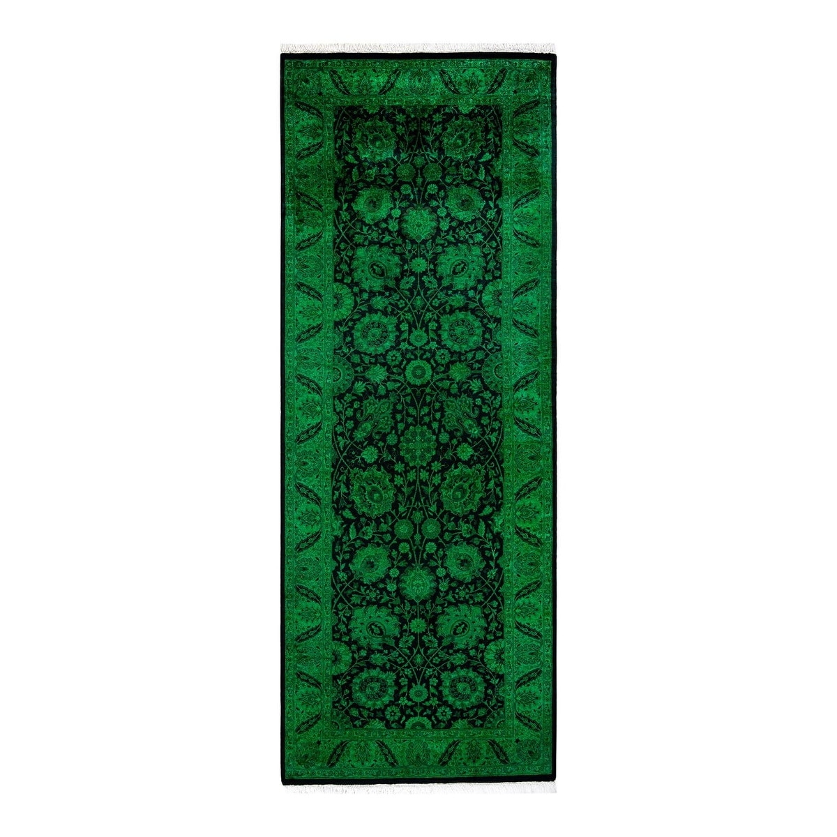 Overton Hand Knotted Wool Vintage Inspired Modern Contemporary Overdyed Green Runner Rug - 3' 0" x 8' 1"