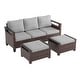 preview thumbnail 24 of 27, Bonosuki 3 Pieces Patio Sofa with Ottomans, All-Weather PE Rattan Wicker Sofa Small Patio Conversation Couch with Cushion, Brown