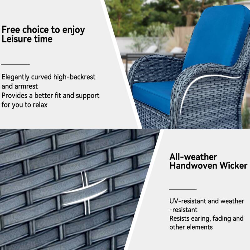 Wicker Patio Furniture Set -5 Piece Rattan Sectional Conversation Sets with 2 Swivel Rocking Chairs,2 Ottomans and 1 Side Table