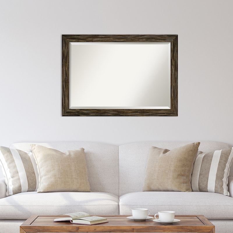 Beveled Wood Wall Mirror - Fencepost Brown Narrow Frame