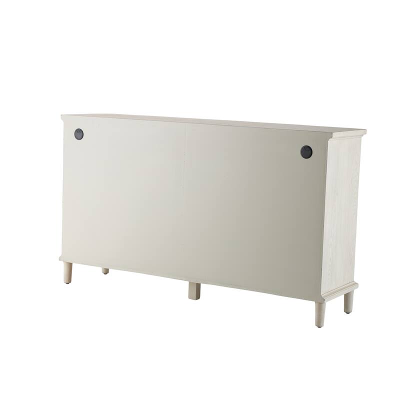 Wooden Geometric Washed Oval Rattan Front 4 Door Sideboard with Round Silver Knobs - Light Gray - Roche River Decor