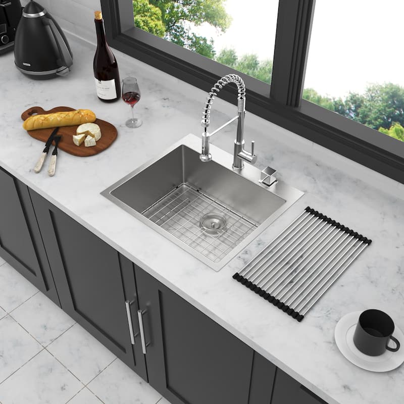 Drop-In 16 Gauge Single Bowl Stainless Steel Kitchen Sink in Brushed Nickel