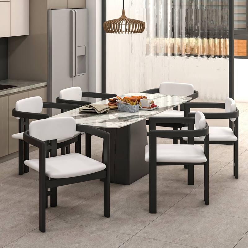 Dining Chairs Upholstered Leather Seats in Rubberwood Set of 2 Arm Chairs Open Back Design