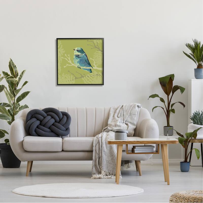 Stupell Small Blue Bird Perched Modern Layered Botanicals Framed Wall Art, Design by Verbrugge Watercolor