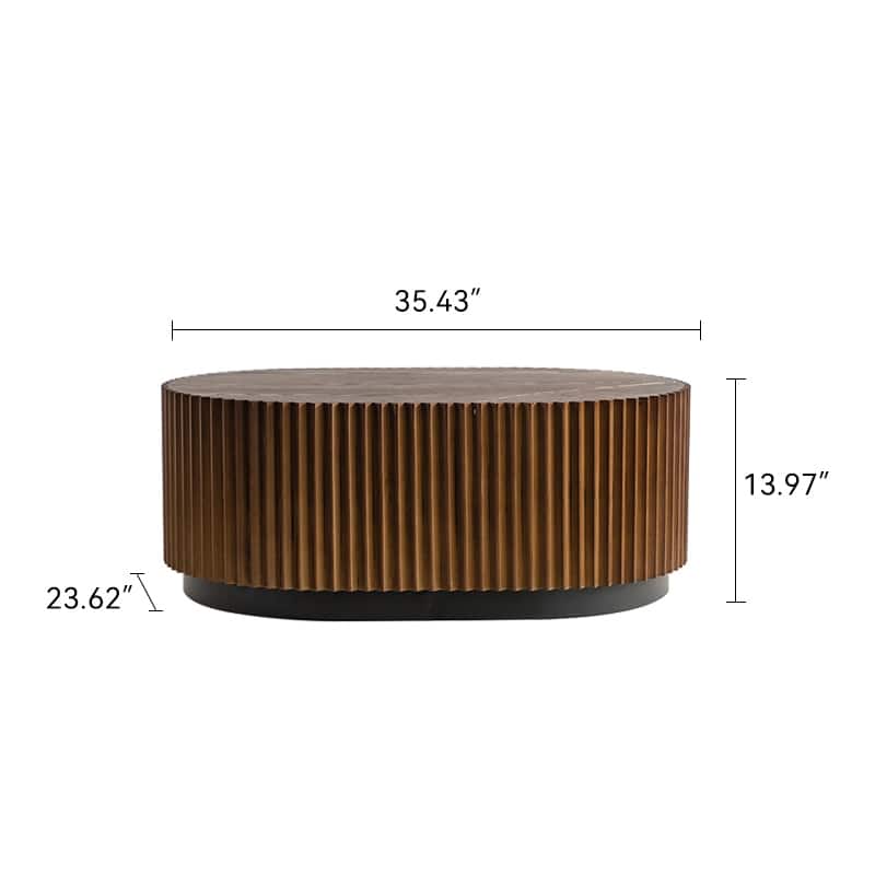 Handcrafted Round Nesting Coffee Table Set of Two – Chic Wave-Stripe Edge Design, Modern Wooden Fluted Center Tables