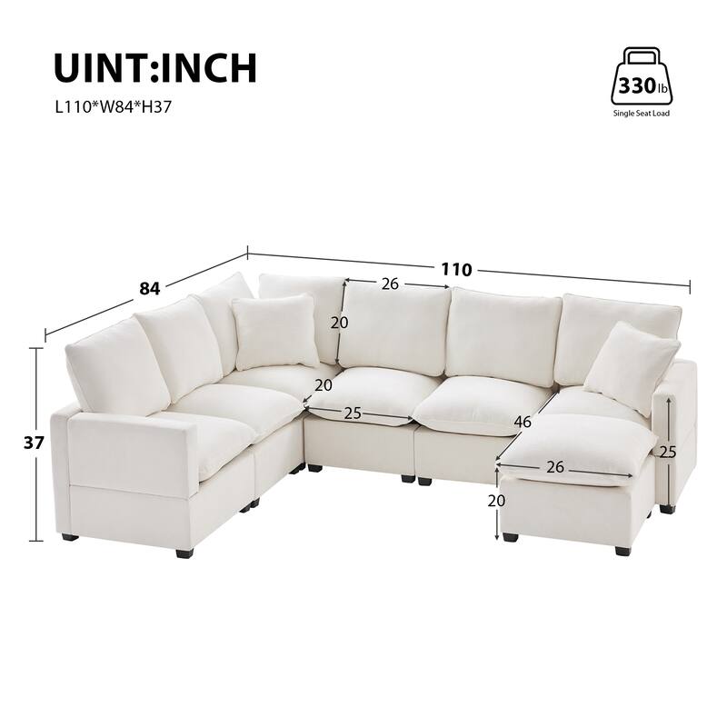 Modular Cloud Sofa Sets for Livingroom Apartment, Modern Chenille Sectional Sofa with 2 Pillows, Freely Combinable Couch