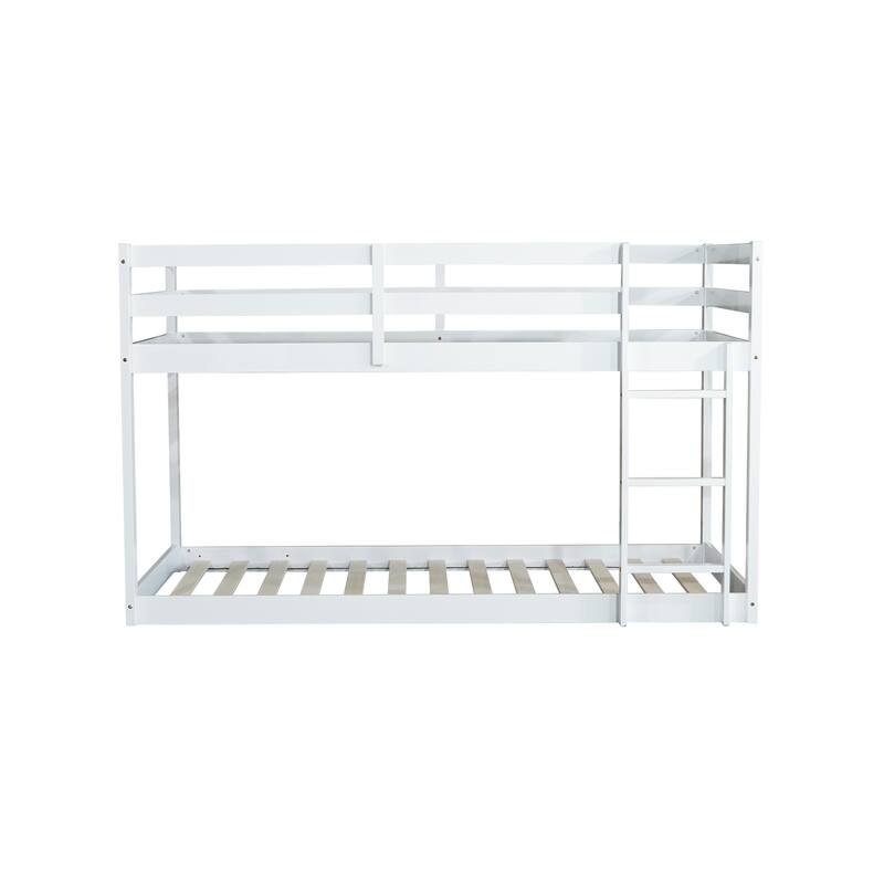 Wooden Twin over Twin Floor Bunk Bed with Ladder ,Upper and Bottom Bed Platforms